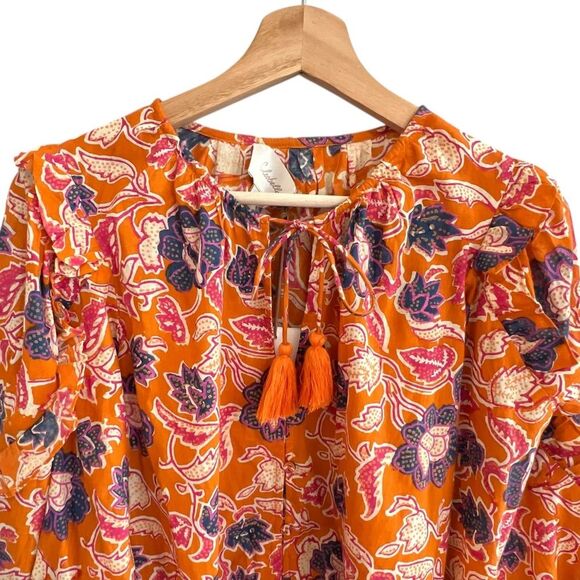 Cleobella Talia Organic Cotton Floral Button Up Top Orange Size S Boho Peasant - Picture 2 of 9